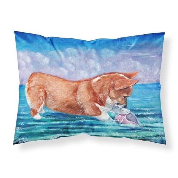 Carolines Treasures Carolines Treasures 7407PILLOWCASE Corgi Sea Shell Find Fabric Standard Pillowcase 7407PILLOWCASE - main